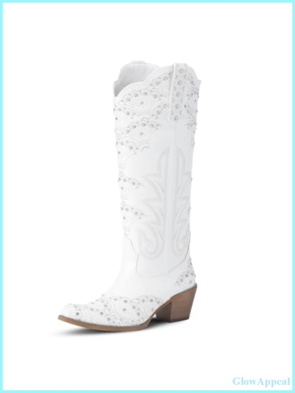 Knee High Rhinestone Cowboy Boots Faux Leather Western Wedding Boots